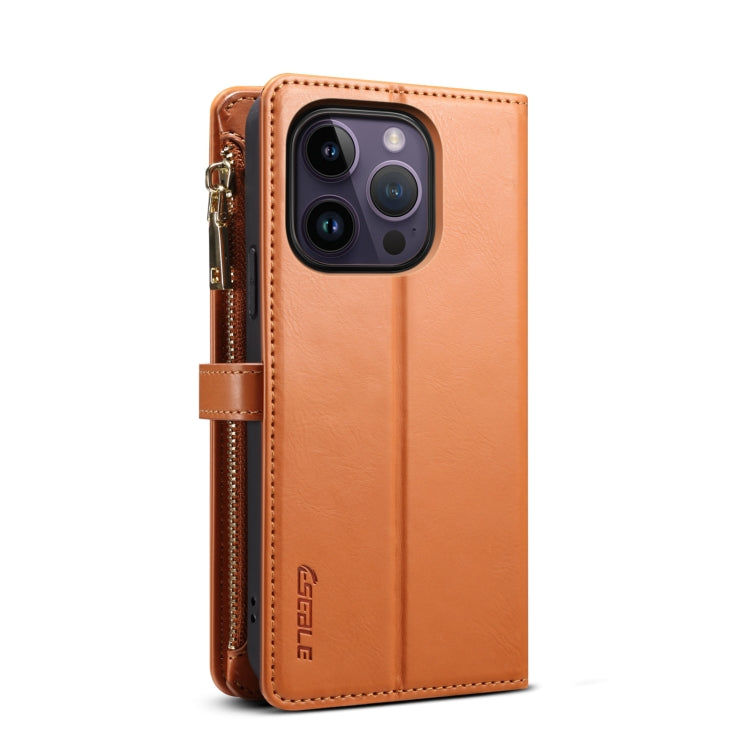 For iPhone 14 Pro ESEBLE Star Series Lanyard Zipper Wallet RFID Leather Case(Brown) - HoMEdemic™ 