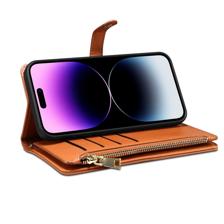 For iPhone 14 Pro ESEBLE Star Series Lanyard Zipper Wallet RFID Leather Case(Brown) - HoMEdemic™ 