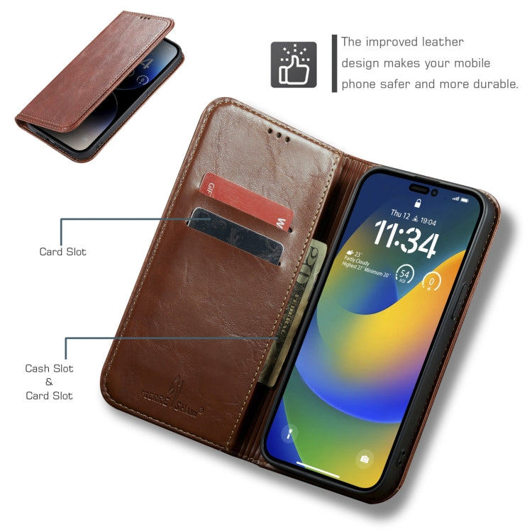 For iPhone 14 Pro FIERRE SHANN Vintage Bark Texture Wallet Leather Phone Case(Brown) - HoMEdemic™ 