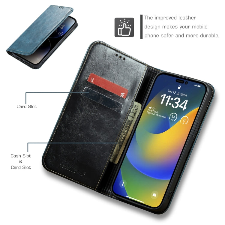 For iPhone 14 Pro FIERRE SHANN Vintage Bark Texture Wallet Leather Phone Case(Green) - HoMEdemic™ 