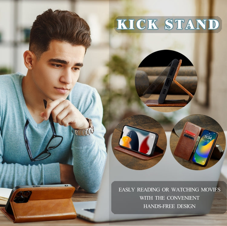 For iPhone 14 Pro FIERRE SHANN Vintage Bark Texture Wallet Leather Phone Case(Khaki) - HoMEdemic™ 