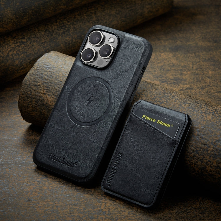 For iPhone 14 Pro Fierre Shann Cowhide Vertical Flip Magnetic Card Holder Phone Case(Black) - HoMEdemic™ 