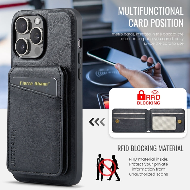 For iPhone 14 Pro Fierre Shann Cowhide Vertical Flip Magnetic Card Holder Phone Case(Black) - HoMEdemic™ 