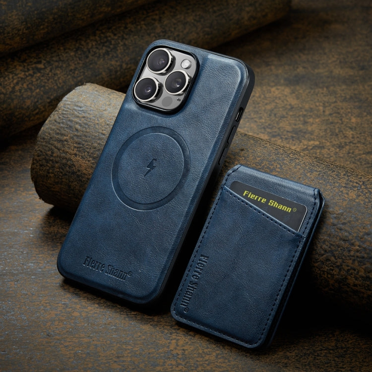 For iPhone 14 Pro Fierre Shann Cowhide Vertical Flip Magnetic Card Holder Phone Case(Blue) - HoMEdemic™ 