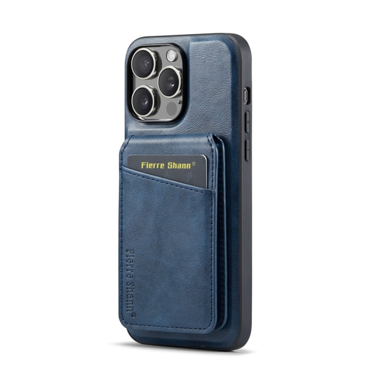 For iPhone 14 Pro Fierre Shann Cowhide Vertical Flip Magnetic Card Holder Phone Case(Blue) - HoMEdemic™ 