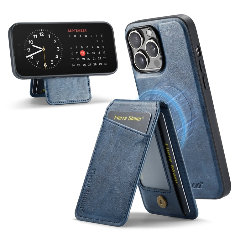 For iPhone 14 Pro Fierre Shann Cowhide Vertical Flip Magnetic Card Holder Phone Case(Blue) - HoMEdemic™ 