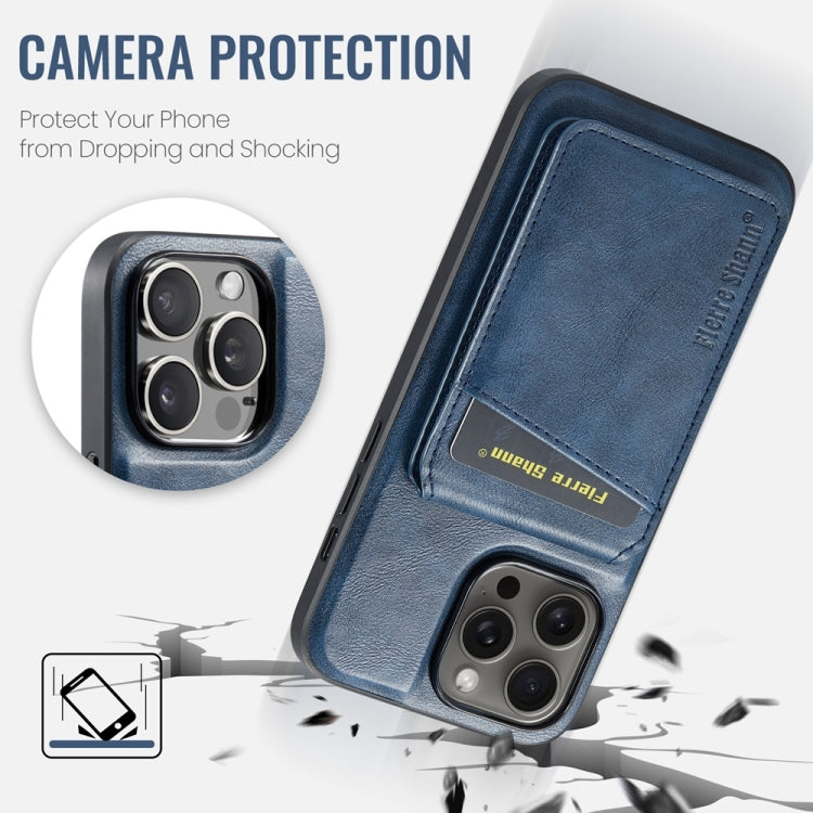For iPhone 14 Pro Fierre Shann Cowhide Vertical Flip Magnetic Card Holder Phone Case(Blue) - HoMEdemic™ 