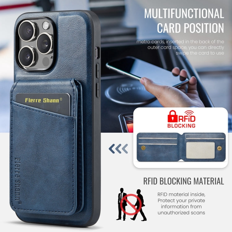 For iPhone 14 Pro Fierre Shann Cowhide Vertical Flip Magnetic Card Holder Phone Case(Blue) - HoMEdemic™ 