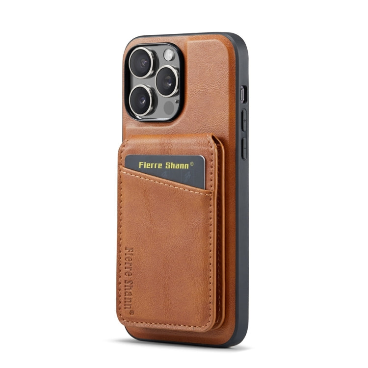 For iPhone 14 Pro Fierre Shann Cowhide Vertical Flip Magnetic Card Holder Phone Case(Brown) - HoMEdemic™ 