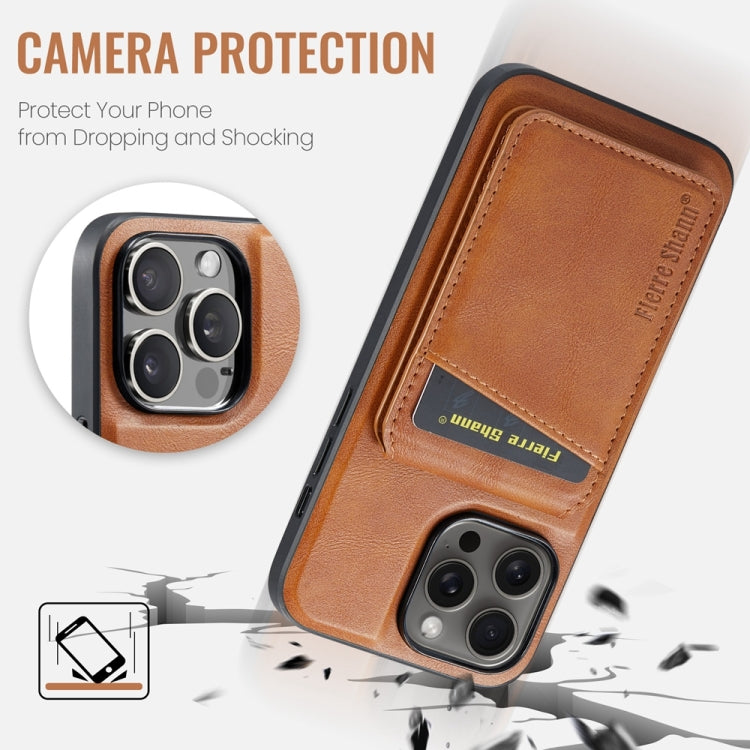 For iPhone 14 Pro Fierre Shann Cowhide Vertical Flip Magnetic Card Holder Phone Case(Brown) - HoMEdemic™ 
