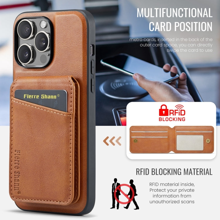 For iPhone 14 Pro Fierre Shann Cowhide Vertical Flip Magnetic Card Holder Phone Case(Brown) - HoMEdemic™ 