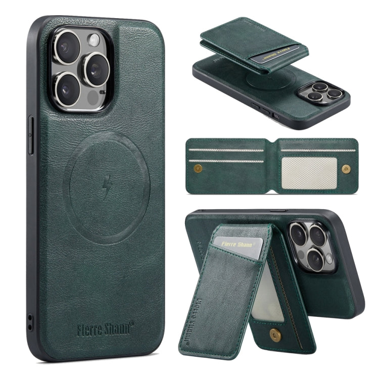 For iPhone 14 Pro Fierre Shann Cowhide Vertical Flip Magnetic Card Holder Phone Case(Green) - HoMEdemic™ 