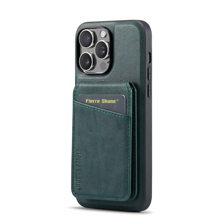 For iPhone 14 Pro Fierre Shann Cowhide Vertical Flip Magnetic Card Holder Phone Case(Green) - HoMEdemic™ 