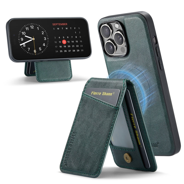 For iPhone 14 Pro Fierre Shann Cowhide Vertical Flip Magnetic Card Holder Phone Case(Green) - HoMEdemic™ 