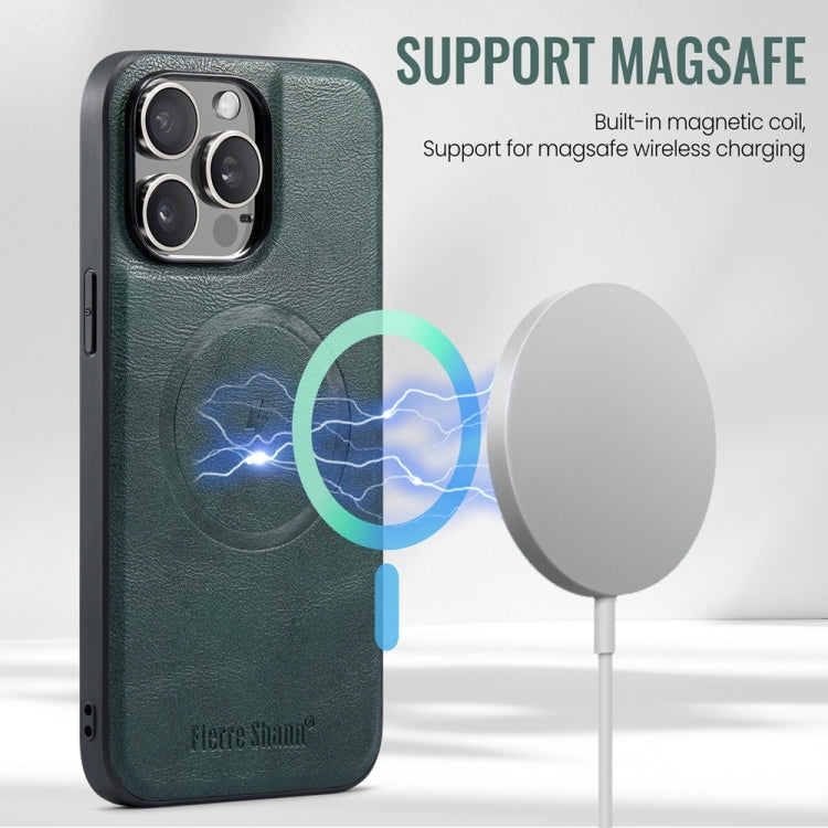 For iPhone 14 Pro Fierre Shann Cowhide Vertical Flip Magnetic Card Holder Phone Case(Green) - HoMEdemic™ 