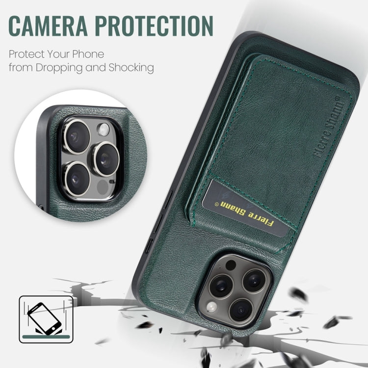 For iPhone 14 Pro Fierre Shann Cowhide Vertical Flip Magnetic Card Holder Phone Case(Green) - HoMEdemic™ 