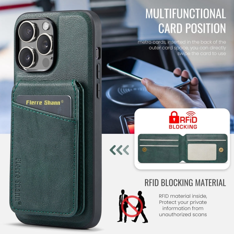 For iPhone 14 Pro Fierre Shann Cowhide Vertical Flip Magnetic Card Holder Phone Case(Green) - HoMEdemic™ 