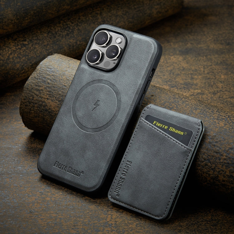 For iPhone 14 Pro Fierre Shann Cowhide Vertical Flip Magnetic Card Holder Phone Case(Grey) - HoMEdemic™ 