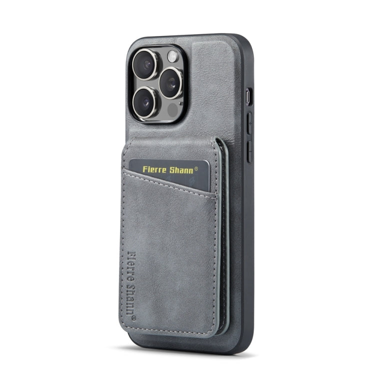 For iPhone 14 Pro Fierre Shann Cowhide Vertical Flip Magnetic Card Holder Phone Case(Grey) - HoMEdemic™ 