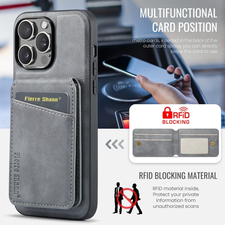 For iPhone 14 Pro Fierre Shann Cowhide Vertical Flip Magnetic Card Holder Phone Case(Grey) - HoMEdemic™ 