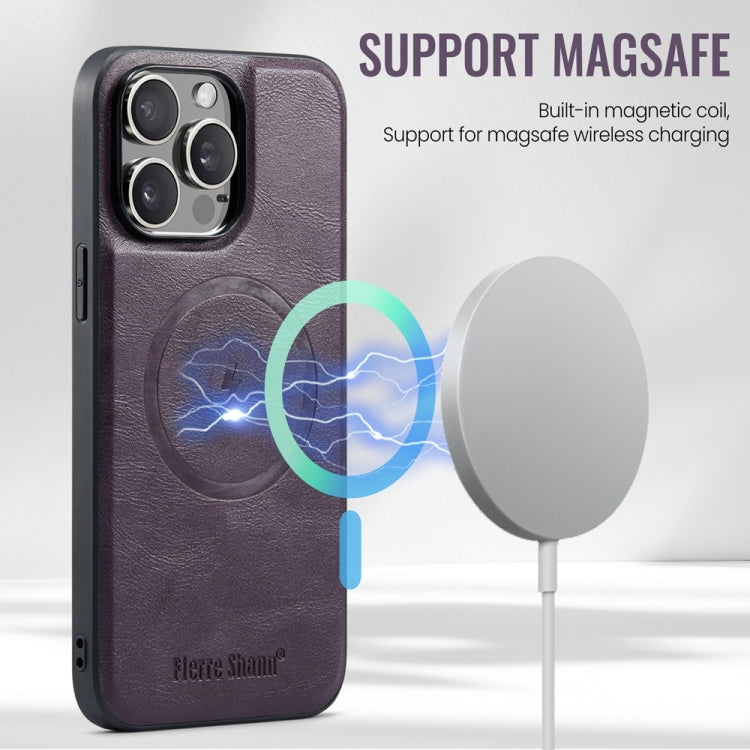 For iPhone 14 Pro Fierre Shann Cowhide Vertical Flip Magnetic Card Holder Phone Case(Purple) - HoMEdemic™ 