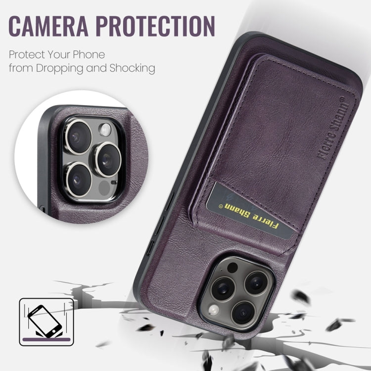 For iPhone 14 Pro Fierre Shann Cowhide Vertical Flip Magnetic Card Holder Phone Case(Purple) - HoMEdemic™ 