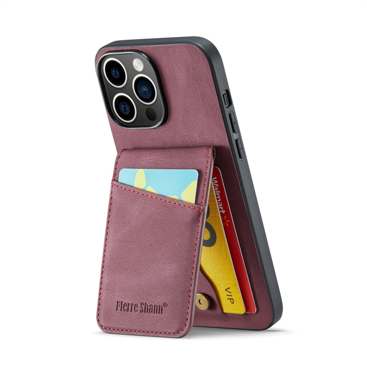 For iPhone 14 Pro Fierre Shann Crazy Horse Card Holder Back Cover PU Phone Case(Wine Red) - HoMEdemic™ 
