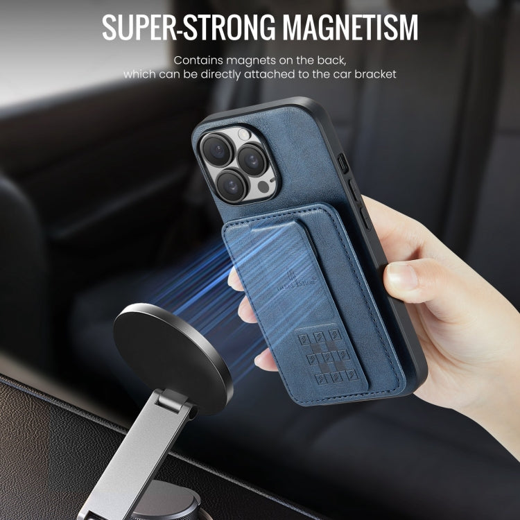 For iPhone 14 Pro Fierre Shann Oil Wax Cow Leather Card Holder Back Phone Case(Blue) - HoMEdemic™ 