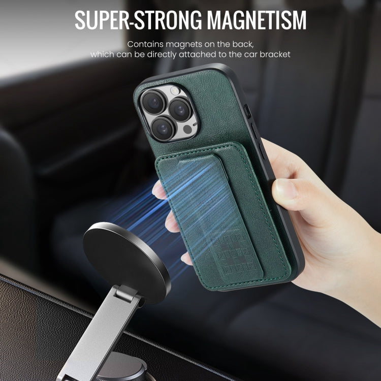 For iPhone 14 Pro Fierre Shann Oil Wax Cow Leather Card Holder Back Phone Case(Green) - HoMEdemic™ 