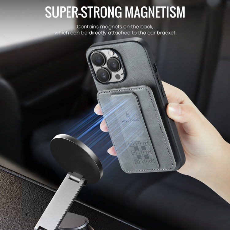 For iPhone 14 Pro Fierre Shann Oil Wax Cow Leather Card Holder Back Phone Case(Grey) - HoMEdemic™ 