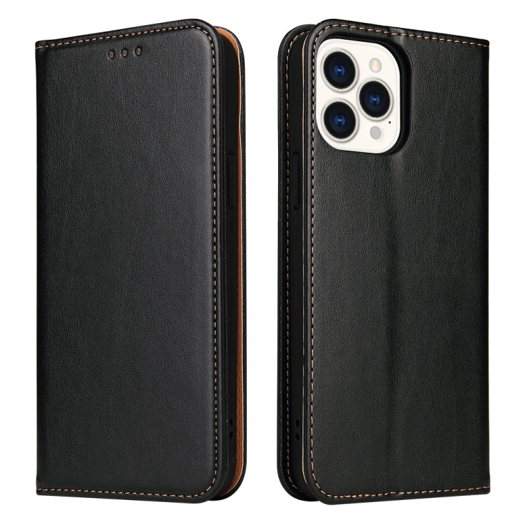For iPhone 14 Pro Fierre Shann PU Genuine Leather Texture Leather Phone Case(Black) - HoMEdemic™ 
