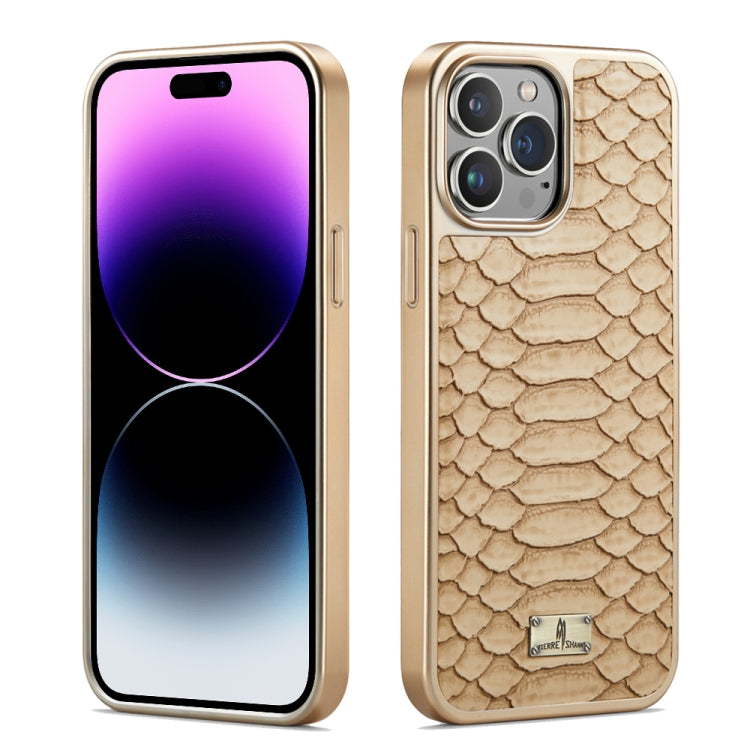 For iPhone 14 Pro Fierre Shann Python Texture Electroplating PU Phone Case(White) - HoMEdemic™ 