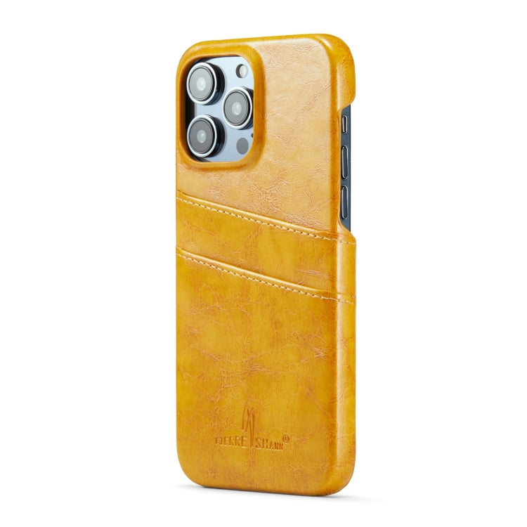 For iPhone 14 Pro Fierre Shann Retro Oil Wax Texture PU Leather Case with Card Slots(Yellow) - HoMEdemic™ 