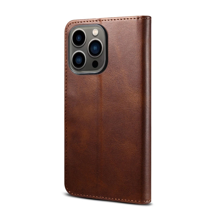 For iPhone 14 Pro GUSSIM Horizontal Flip Leather Phone Case(Brown) - HoMEdemic™ 