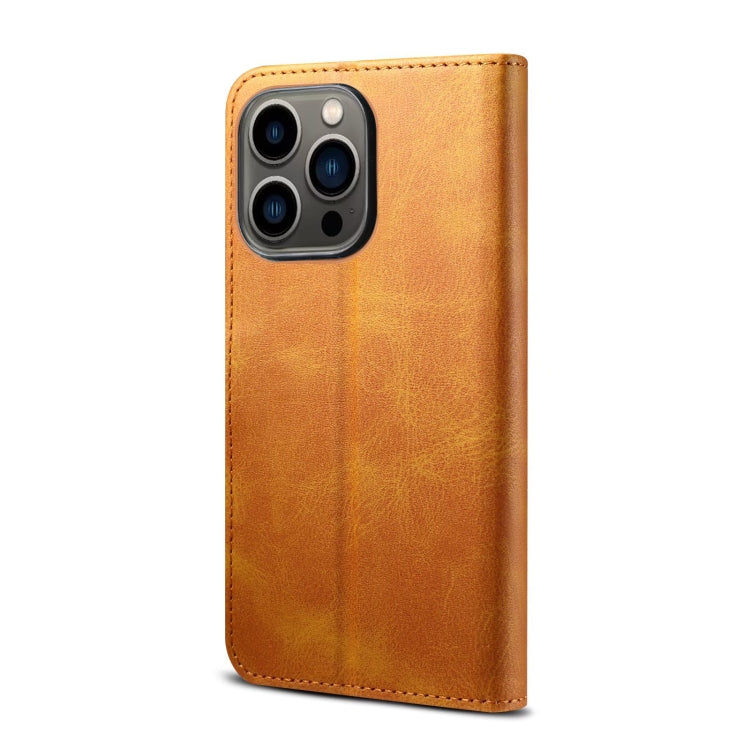 For iPhone 14 Pro GUSSIM Horizontal Flip Leather Phone Case(Khaki) - HoMEdemic™ 