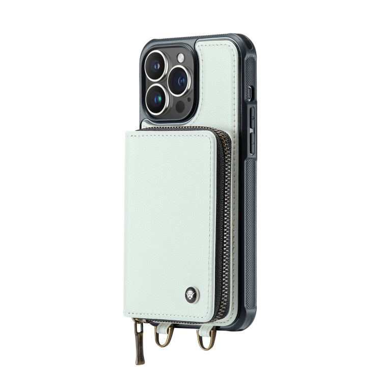 For iPhone 14 Pro JEEHOOD C22 Series Zipper Wallet Phone Case with Long and Short Lanyard(White) - HoMEdemic™ 