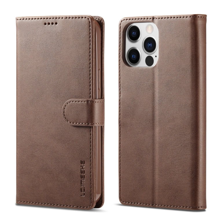 For iPhone 14 Pro LC.IMEEKE Calf Texture Horizontal Flip Leather Case(Brown) - HoMEdemic™ 