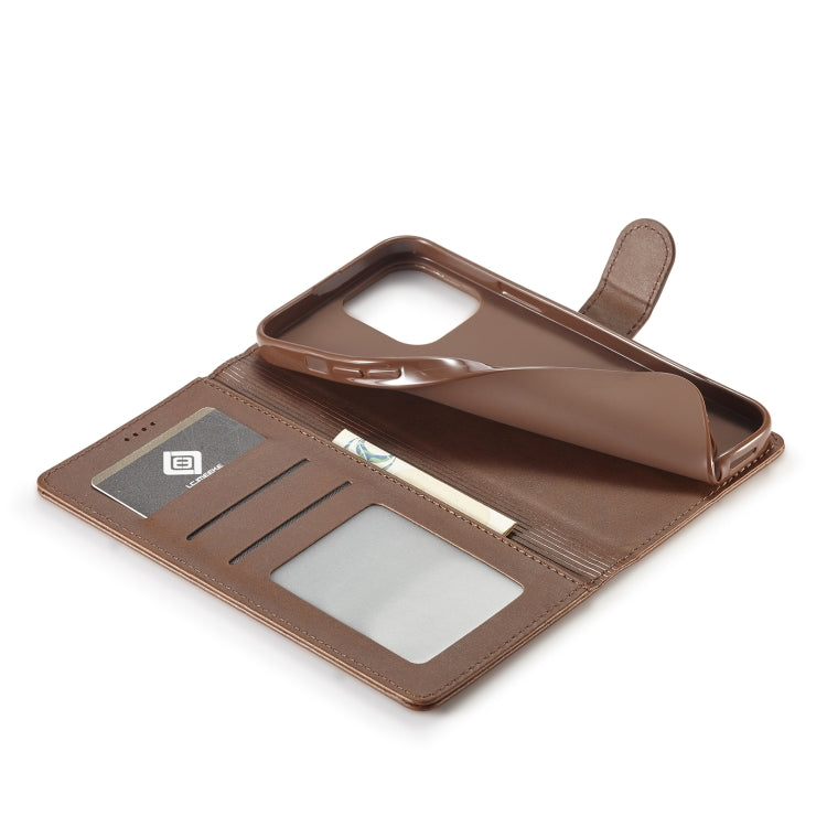 For iPhone 14 Pro LC.IMEEKE Calf Texture Horizontal Flip Leather Case(Brown) - HoMEdemic™ 