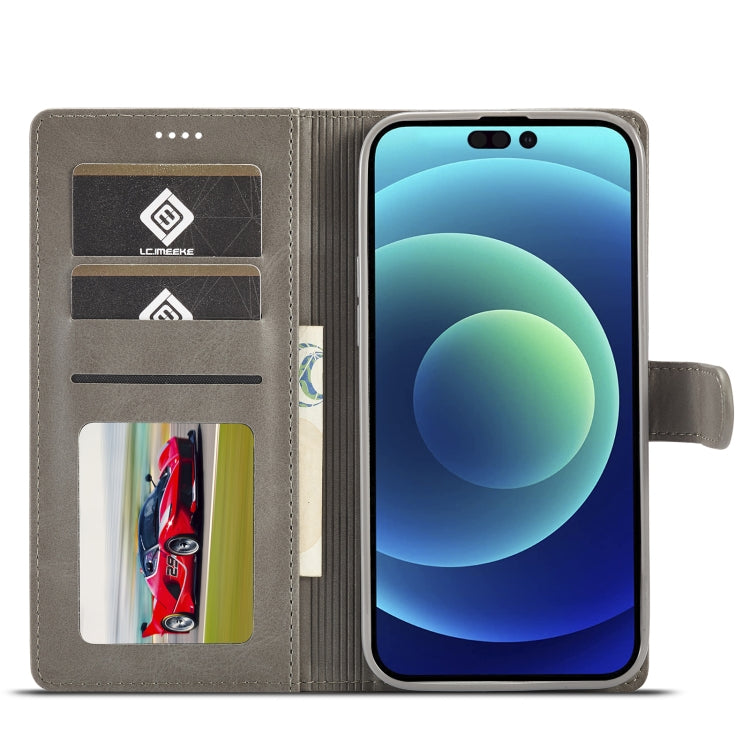 For iPhone 14 Pro LC.IMEEKE Calf Texture Horizontal Flip Leather Case(Grey) - HoMEdemic™ 