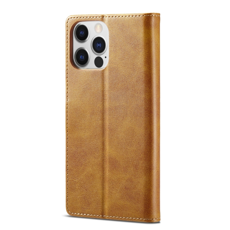 For iPhone 14 Pro LC.IMEEKE Calf Texture Horizontal Flip Leather Case(Yellow) - HoMEdemic™ 