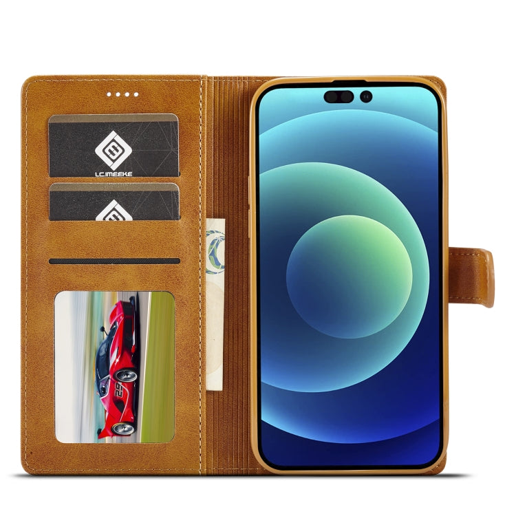 For iPhone 14 Pro LC.IMEEKE Calf Texture Horizontal Flip Leather Case(Yellow) - HoMEdemic™ 