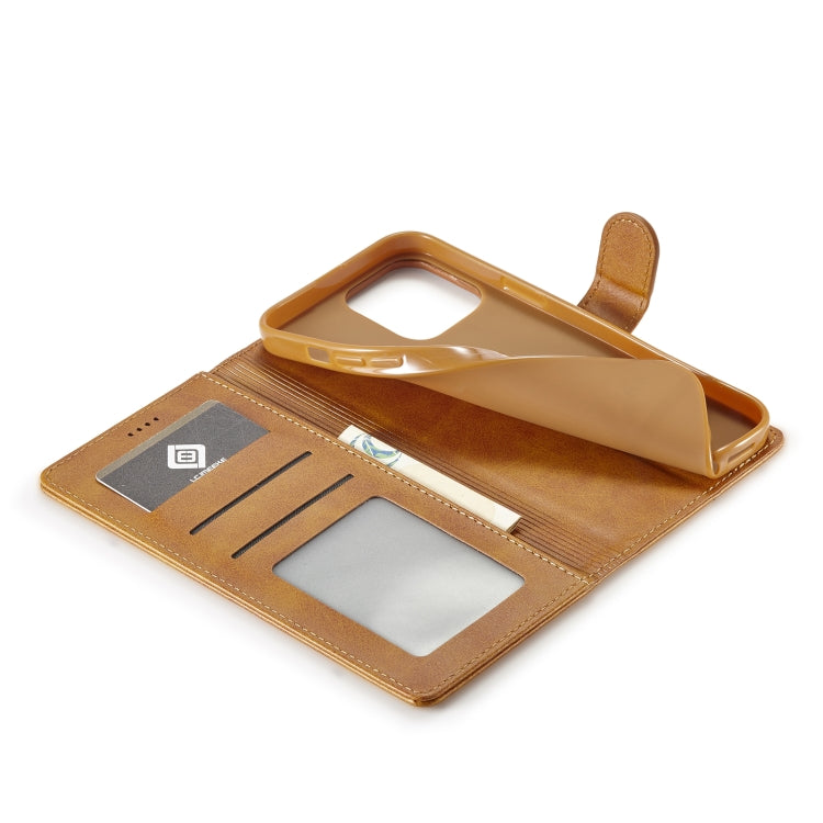 For iPhone 14 Pro LC.IMEEKE Calf Texture Horizontal Flip Leather Case(Yellow) - HoMEdemic™ 