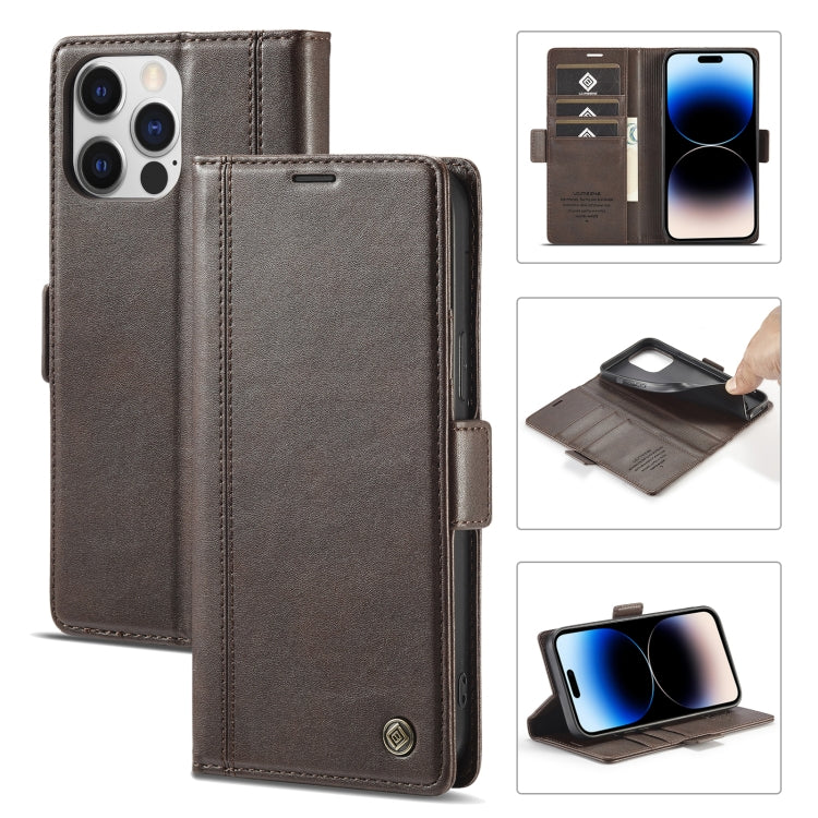 For iPhone 14 Pro LC.IMEEKE Magnetic Buckle Leather Phone Case(Coffee) - HoMEdemic™ 