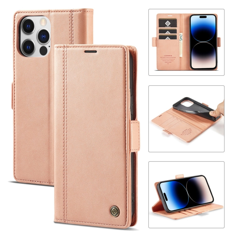 For iPhone 14 Pro LC.IMEEKE Magnetic Buckle Leather Phone Case(Rose Gold) - HoMEdemic™ 
