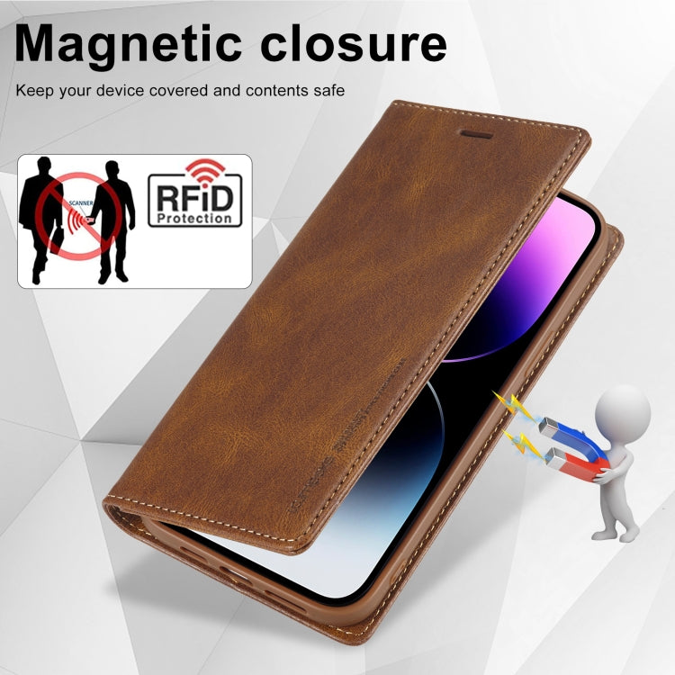 For iPhone 14 Pro LC.IMEEKE RFID Anti-theft Leather Phone Case(Brown) - HoMEdemic™ 