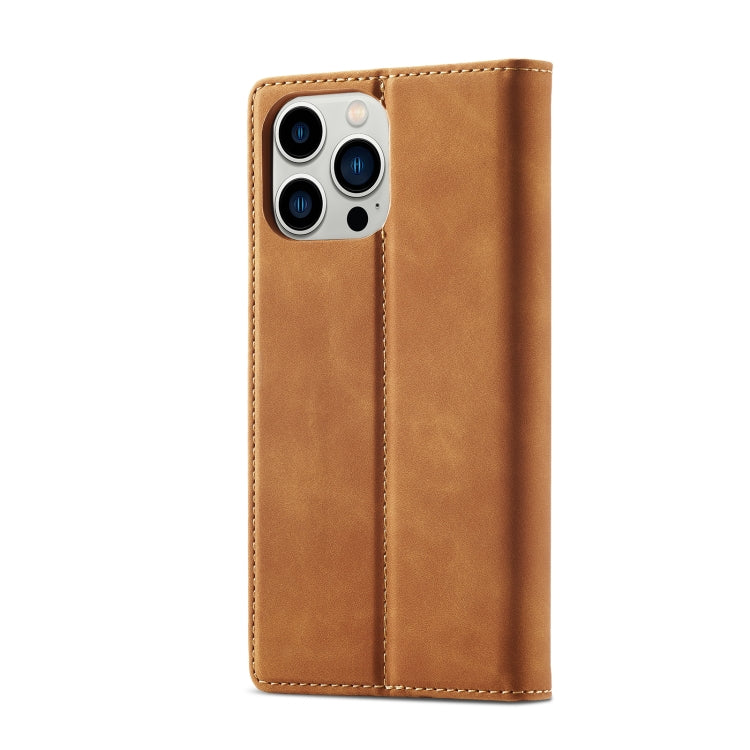 For iPhone 14 Pro LC.IMEEKE Strong Magnetic Leather Phone Case with Holder & Card Slots & Wallet(Brown) - HoMEdemic™ 