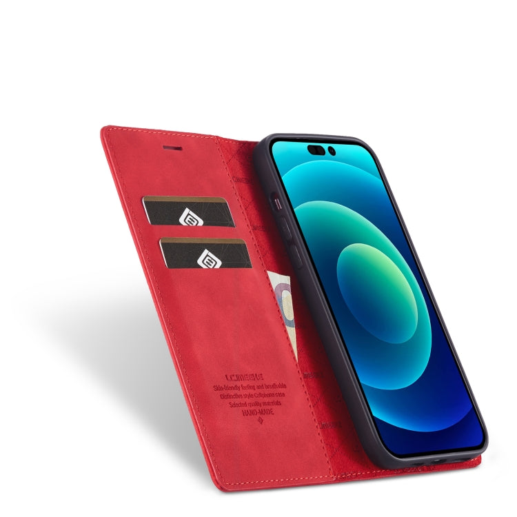 For iPhone 14 Pro LC.IMEEKE Strong Magnetic Leather Phone Case with Holder & Card Slots & Wallet(Red) - HoMEdemic™ 