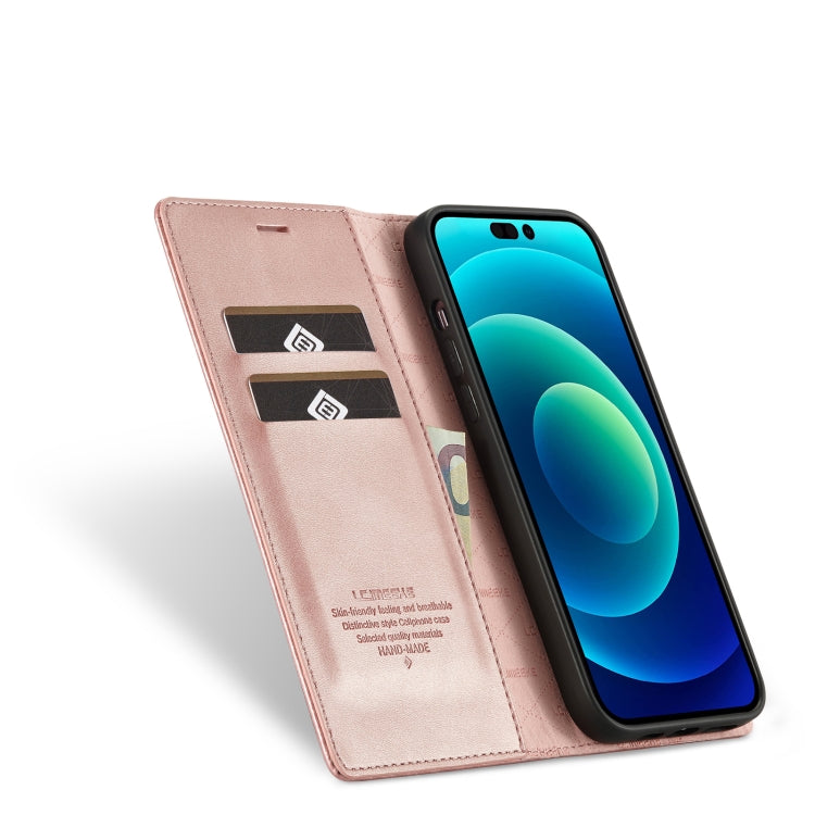 For iPhone 14 Pro LC.IMEEKE Strong Magnetic Leather Phone Case with Holder & Card Slots & Wallet(Rose Gold) - HoMEdemic™ 