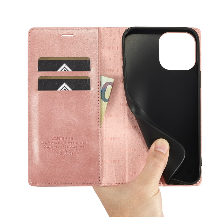 For iPhone 14 Pro LC.IMEEKE Strong Magnetic Leather Phone Case with Holder & Card Slots & Wallet(Rose Gold) - HoMEdemic™ 