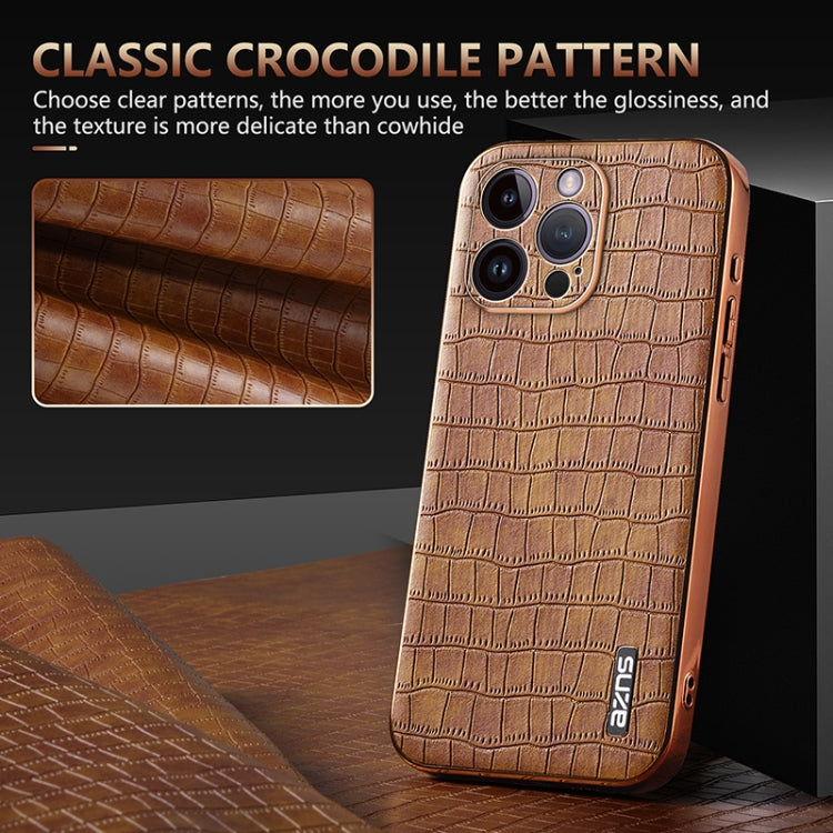 For iPhone 14 Pro Max AZNS Electroplated Frame Crocodile Texture Full Coverage Phone Case(Green) - HoMEdemic™ 